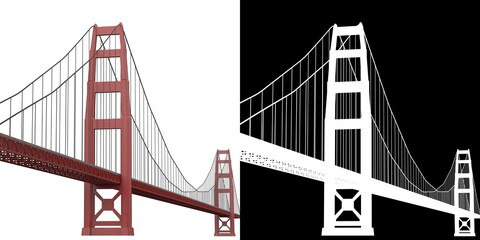 3D rendering illustration of a suspension bridge - obrazy, fototapety, plakaty