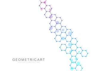 Modern futuristic background of the scientific hexagonal pattern. Virtual abstract background with particle, molecule structure for medical, technology, chemistry, science. Social network vector