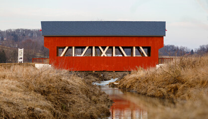 Red Covered Bridge Over a Creek in Ohio's Amish Country | Holmes County, Ohio