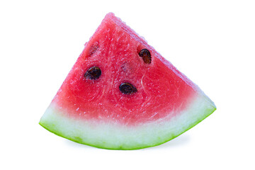 triangular piece of juicy red watermelon on a white background for your design or good summer mood