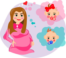 A pregnant woman thinking of a boy and girl children