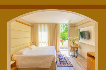 Fragment of beautiful and modern home and hotel bedroom interior design.