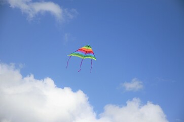 Fototapeta na wymiar colorful kite flying in the blue sky