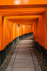 The Senbon Torii, Thousands Torii Gate, at Fushimi Inari Taisha Shinto shrine in daylight.