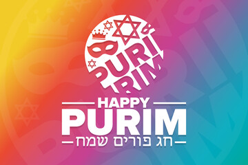 Happy Purim. Holiday concept. Template for background, banner, card, poster with text inscription. Vector EPS10 illustration.