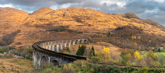 Glenfinnan viaduct panorama in the Scottish Highlands