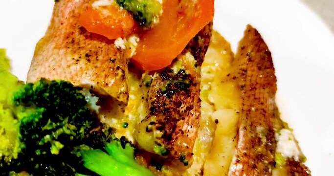 	
baked red snapper with broccoli and carrots	
