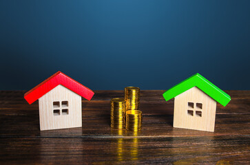 Choosing between two houses to buy. Exchange of real estate with a surcharge. Comparison of housing...
