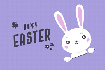 Greeting card design with cute kawaii Easter bunny