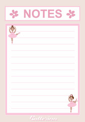 vector sheet for notes with ballerinas decor