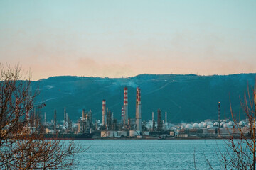 Petrochemistry factory industrial background. Tüpraş factory in Kocaeli. Tupras petrochemistry...
