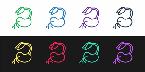 Set line Sprout icon isolated on black and white background. Seed and seedling. Leaves sign. Leaf nature. Vector