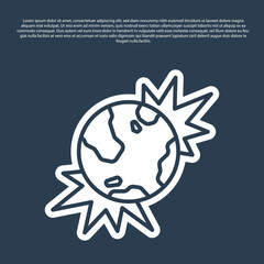 Blue line Bomb explosive planet earth war danger icon isolated on blue background. Vector
