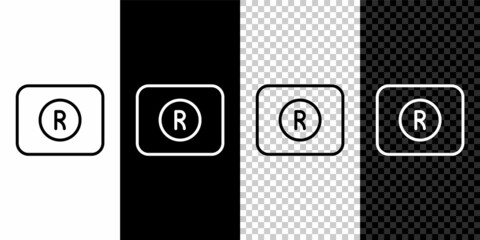 Set line Record button icon isolated on black and white, transparent background. Rec button. Vector