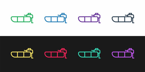 Set line Inflatable boat with outboard motor icon isolated on black and white background. Vector