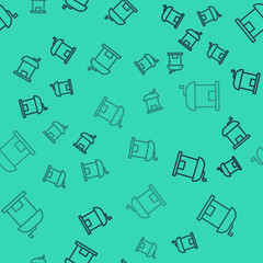 Black line Manual coffee grinder icon isolated seamless pattern on green background. Vector