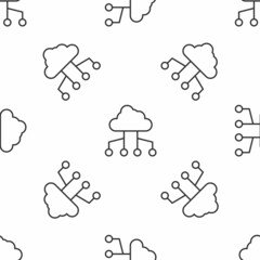 Grey line Network cloud connection icon isolated seamless pattern on white background. Social technology. Cloud computing concept. Vector