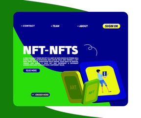 NFT web screens, NTF. Non-fungible token. Investing in  template, ui, web, mobile app, poster, banner, flyer. Vector illustration - obrazy, fototapety, plakaty