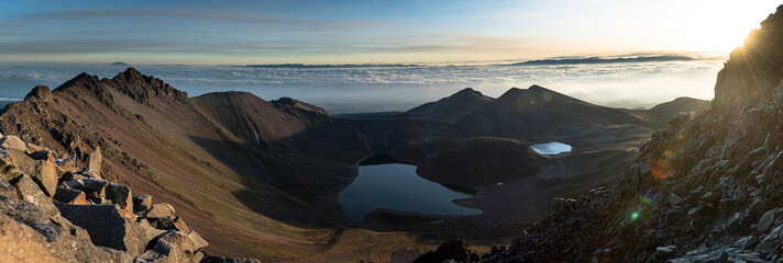 Panorama shot of the crater at the top of El Nevado de Toluca Volcano. - obrazy, fototapety, plakaty