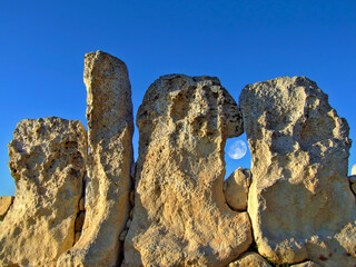 The Moon and Hagar Qim Temples in Malta