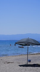 Beach chairs and umbrellas vacation