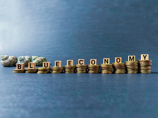 Blue economy text background. Business Concept. Stock photo.
