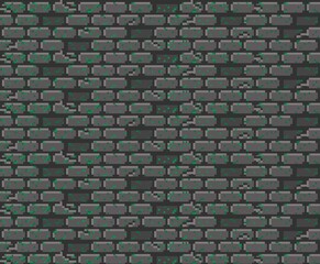 2D moss wall tiling in pixel art.  Backgrounds or wallpaper gray brickwall