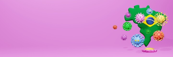 3d rendering of the spread of the covid 19 or corona virus in Brazil for displaying data on websites and social media