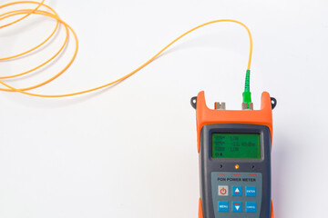 Professional testing of fiber optic connections OTDR meter. Measurement of the throughput of the...