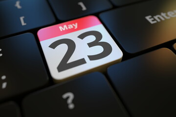 May 23 date on a keyboard key, conceptual 3d rendering