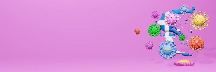 3d rendering of the spread of the covid 19 or corona virus in Greece for displaying data on websites and social media