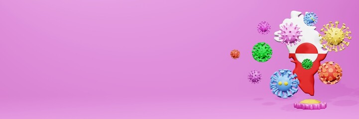 3d rendering of the spread of the covid 19 or corona virus in Greenland for displaying data on websites and social media