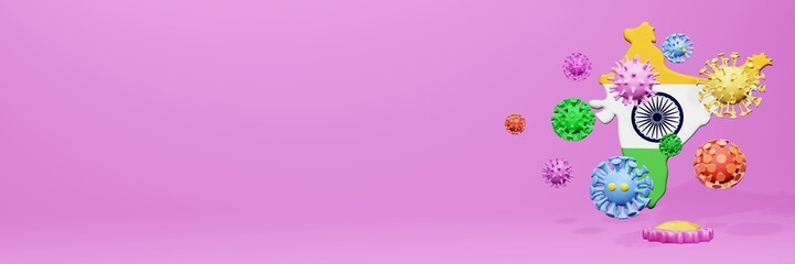 3d rendering of the spread of the covid 19 or corona virus in India for displaying data on websites and social media