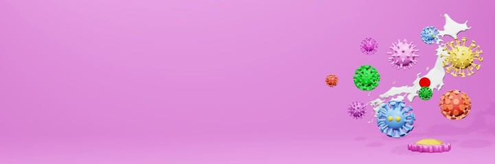 3d rendering of the spread of the covid 19 or corona virus in Japan for displaying data on websites and social media