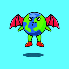 Cute mascot cartoon Earth character as dracula with wings in cute modern style for t-shirt, sticker, logo element, poster