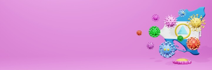 3d rendering of the spread of the covid 19 or corona virus in Nicaragua for displaying data on websites and social media