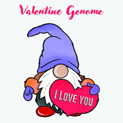 Genome Watercolor Clipart with Heart for Valentines Day Vector Template