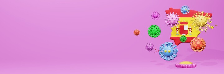3d rendering of the spread of the covid 19 or corona virus in Spain for displaying data on websites and social media