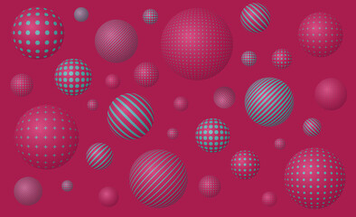 Abstract background with flying patterned spheres