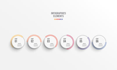 Template timeline infographic colored horizontal numbered for six position. Business concept with 6 options. can be used for workflow, banner, diagram, web design, area chart.
