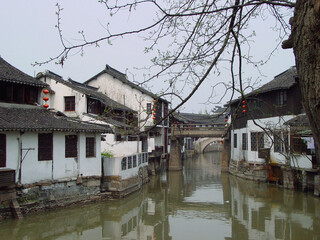 Fototapeta premium Residential buildings in a rural riverside town in southern China