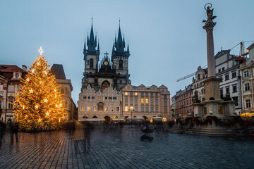 Fototapeta premium Christmas tree in the Old Town squre in Prague, Czech Republic