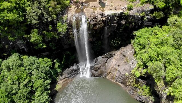 Aerial shot of 7 cascade waterfalls in Mauritius