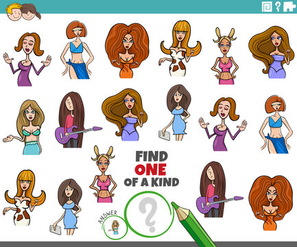 find one of a kind game with cartoon women