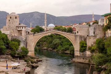 Papier Peint photo autocollant Stari Most The Old Bridge, Stari Most, in Mostar, Bosnia and Herzegovina.