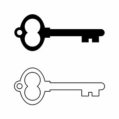 Old key silhouette and outline isolated