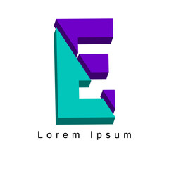 3d isometric logo template of letter E