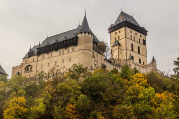 Autumn view of Karlstejn castle, Czech Republic