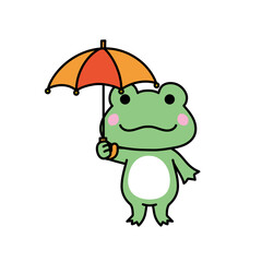 可愛いくてシンプルな傘を差すカエルのイラスト