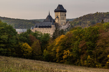 Fototapeta na wymiar Autumn view of Karlstejn castle, Czech Republic